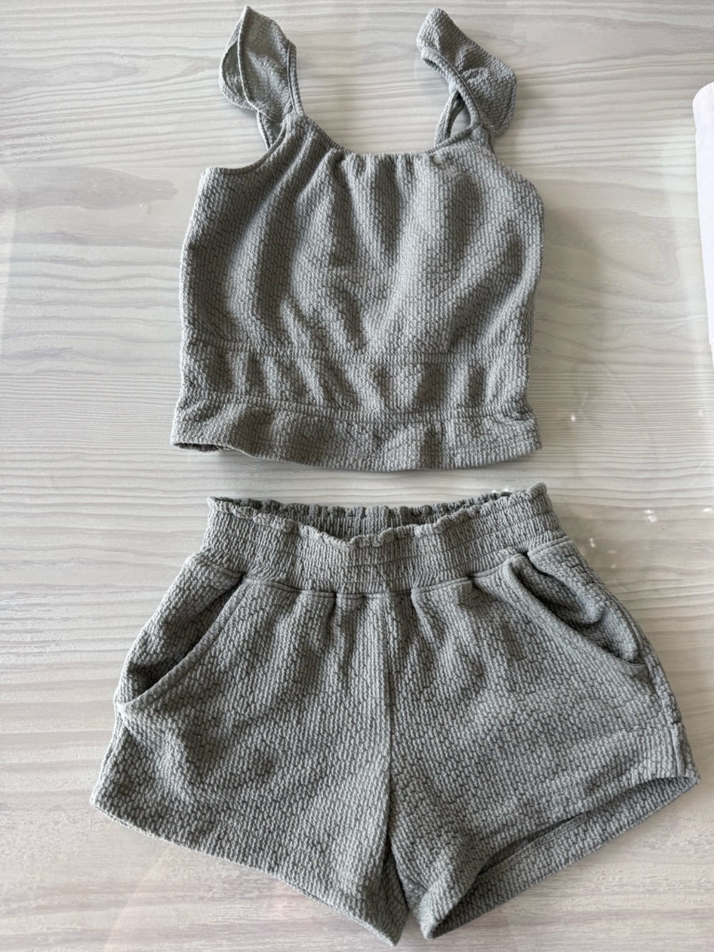 Abercrombie kids olive green Textured Tank & Shorts Set